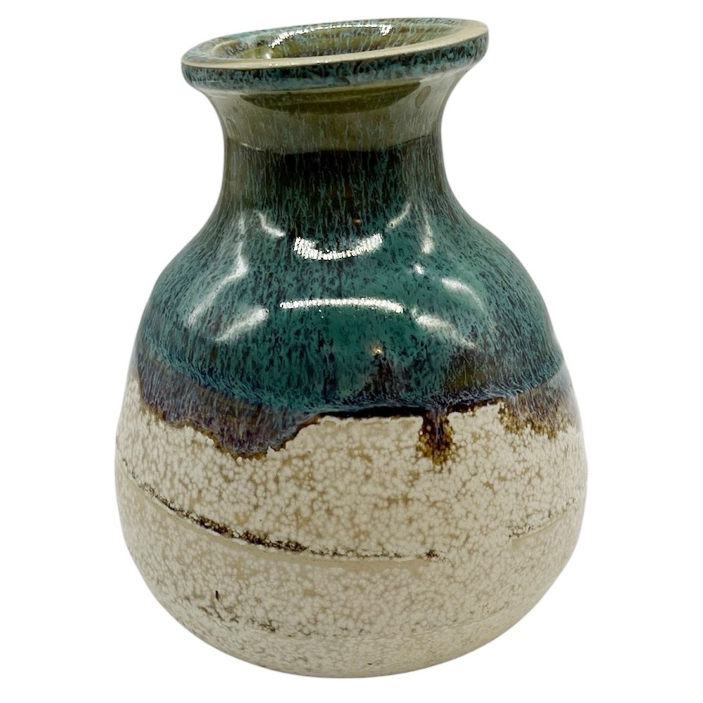 Vintage Stoneware Medium Size Bud Vase Artist Signed Speckled Partially Glazed